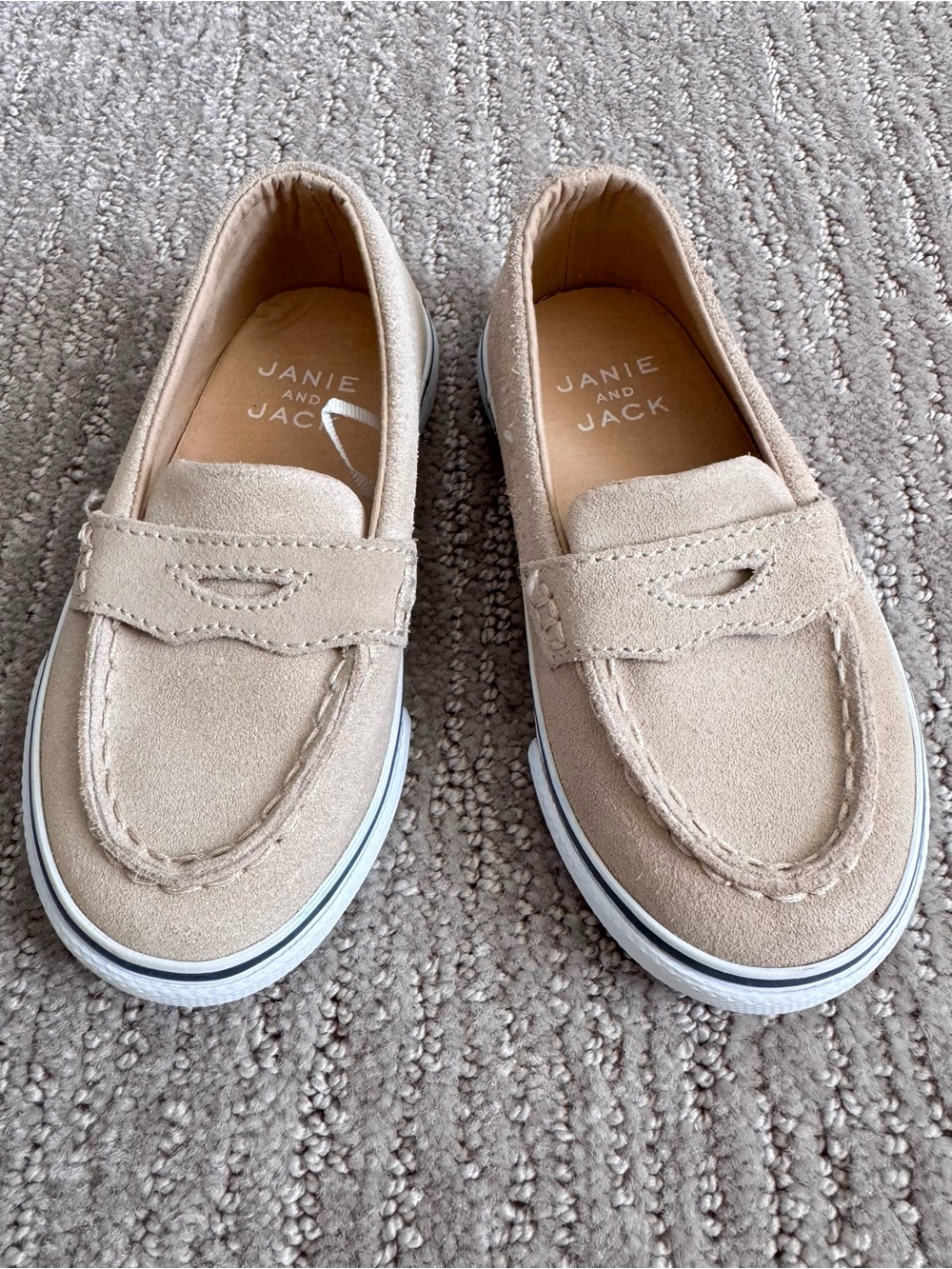 Janie and Jack Suede Penny Loafers Tan Leather Slip-On Shoes Kids Size 7